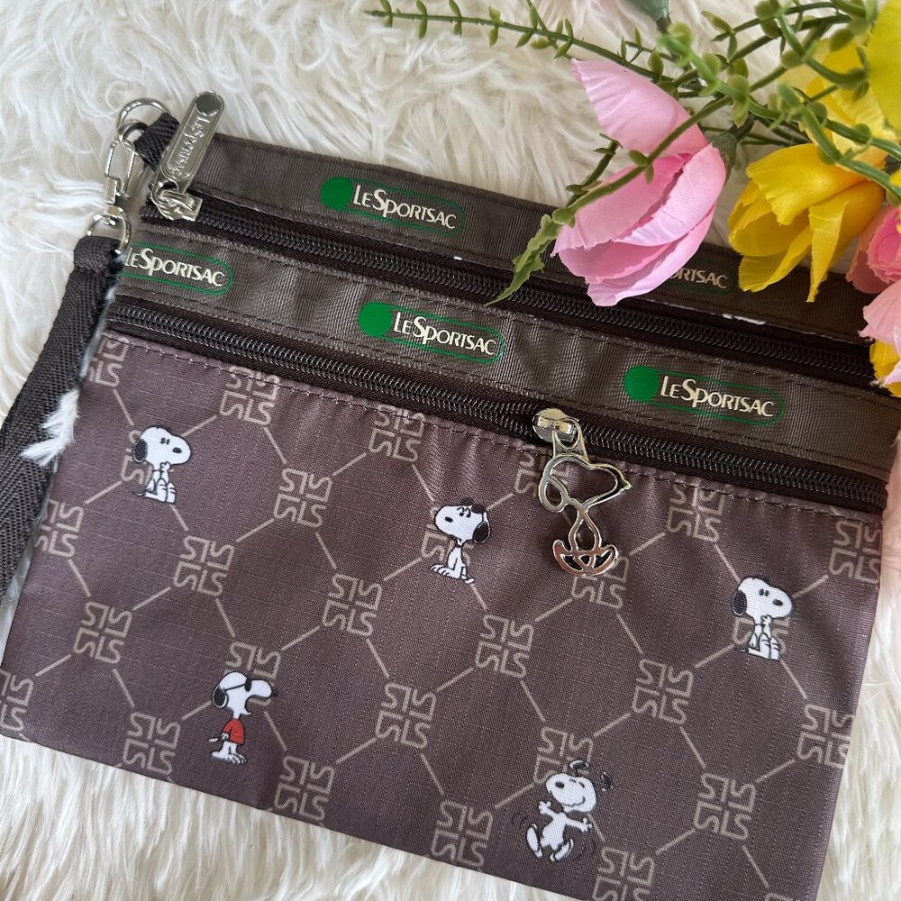 LeSportsac Brown Snoopy Pattern Wristlet